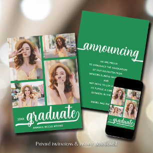 Modern 4 foto groen Afstuderen Aankondiging