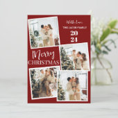 Modern 4 Foto Polaroid Grid Prettig Kerstfeest Feestdagenkaart (Staand voorkant)