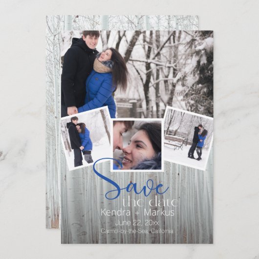 Modern 4 Foto Rustic Typografie Save the Date Kaart (Voorkant / Achterkant)