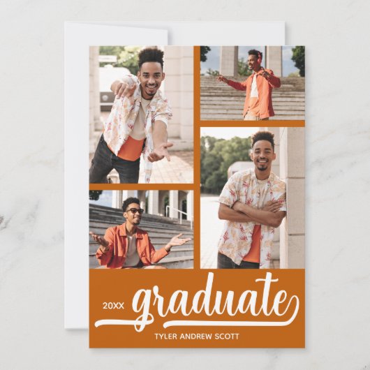 Modern 4 foto verbrand Sinaasappel Afstuderen Aankondiging (Voorkant)