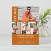 Modern 4 foto verbrand Sinaasappel Afstuderen Kaart (Staand voorkant)