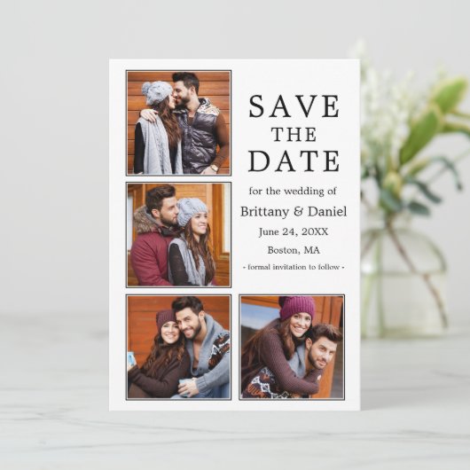 Modern 4 Foto Verloving sparen de datum Save The Date (Staand voorkant)