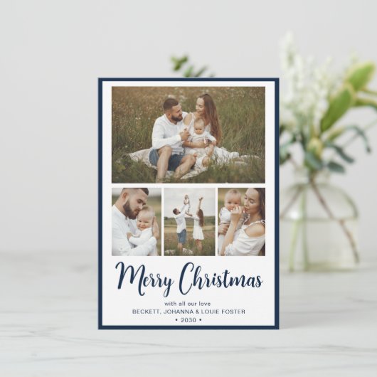 Modern 4 foto Vrolijk kerstfeest Feestdagenkaart (Staand voorkant)