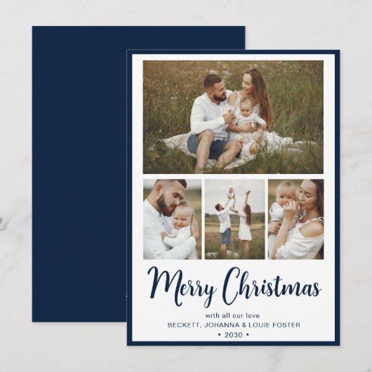 Modern 4 foto Vrolijk kerstfeest Feestdagenkaart (Voorkant / Achterkant)