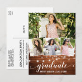 Modern 4 Foto Wood String Lights Graduparty Uitnodiging Briefkaart (Voorkant / Achterkant)