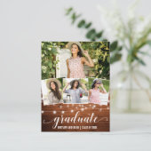 Modern 4 Foto Wood String Lights Graduparty Uitnodiging Briefkaart (Staand voorkant)