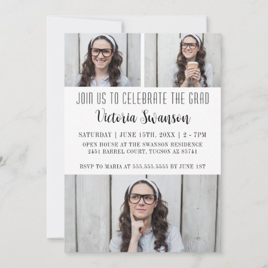 Modern 4 Foto Zwart-wit Afstuderen Kaart (Achterkant)
