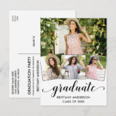 Modern 4 FotoCalligrafie Graduation Party Uitnodiging Briefkaart (Voorkant / Achterkant)