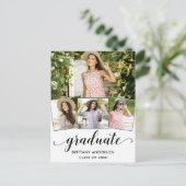 Modern 4 FotoCalligrafie Graduation Party Uitnodiging Briefkaart (Staand voorkant)