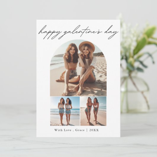 Modern | 4 Fotocollage BFF Galentine's Day Feestdagenkaart (Staand voorkant)