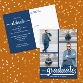 Modern 4 Fotocollage Blauw Afstuderen Briefkaart