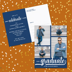 Modern 4 Fotocollage Blauw Afstuderen Briefkaart