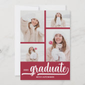 Modern 4 Fotocollage Crimson rood Afstuderen Kaart (Voorkant)