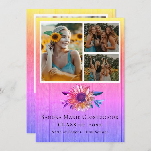 Modern 4 Fotocollage regenboogafstuderen Aankondiging (Voorkant / Achterkant)