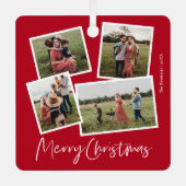Modern 4 Fotocollage Vrolijk Kerstfeest Metalen Ornament (Voorkant)