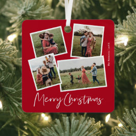 Modern 4 Fotocollage Vrolijk Kerstfeest Metalen Ornament