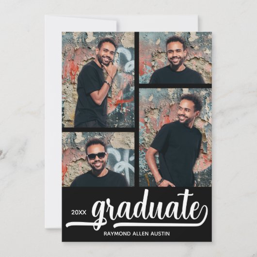 Modern 4 Fotocollage zwart Afstuderen Aankondiging (Voorkant)