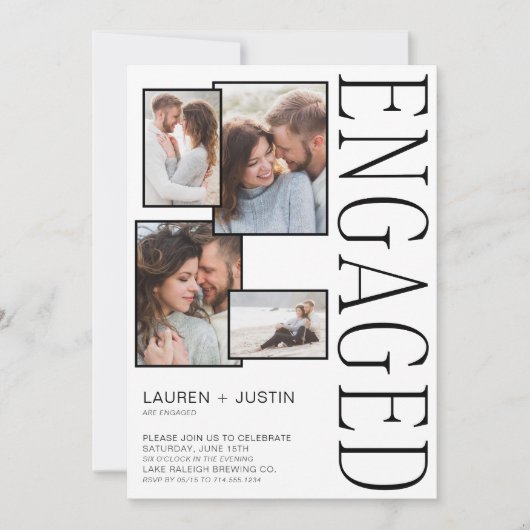 Modern 4 Fotocollage Zwart Wit Verloving Aankondiging (Voorkant)