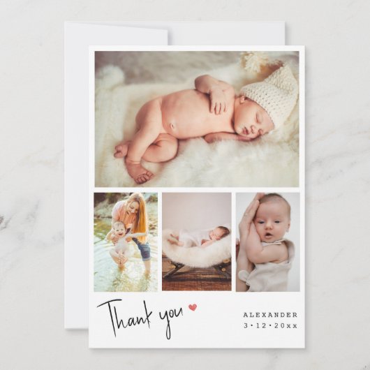 Modern 4 Foto's Collage Baby shower Dank u Bedankkaart (Voorkant)
