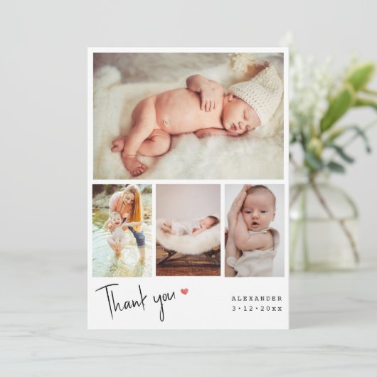 Modern 4 Foto's Collage Baby shower Dank u Bedankkaart (Staand voorkant)
