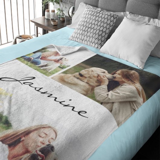 Modern 4 Foto's Collage Dog White Sherpa Deken