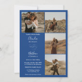 Modern 4 Foto's elegant script bruiloft wit blauw Kaart (Voorkant)