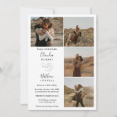 Modern 4 Foto's elegant script bruiloft zwart wit Kaart (Voorkant)