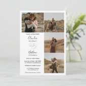 Modern 4 Foto's elegant script bruiloft zwart wit Kaart (Staand voorkant)