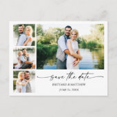 Modern 4 Foto's Ink Pen script opslaan Datum Briefkaart (Voorkant)