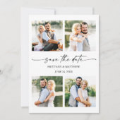 Modern 4 foto's Minimalistisch Inktscript QR Code Save The Date (Voorkant)