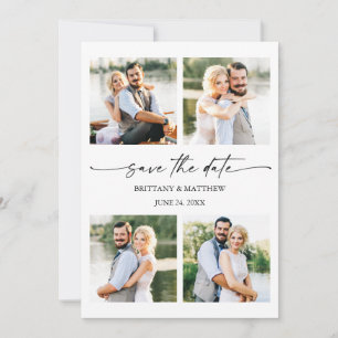 Modern 4-foto's minimalistisch inktscript save the date