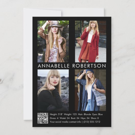 Modern 4 Foto's Model Actor QR Code Comp Kaart (Voorkant)
