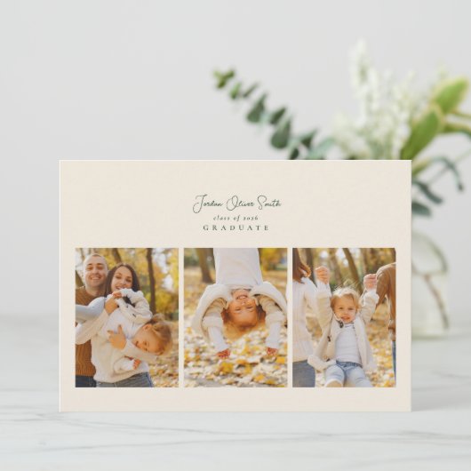 Modern 4 fotoscript kalligrafie afstuderen aankondiging (Staand voorkant)