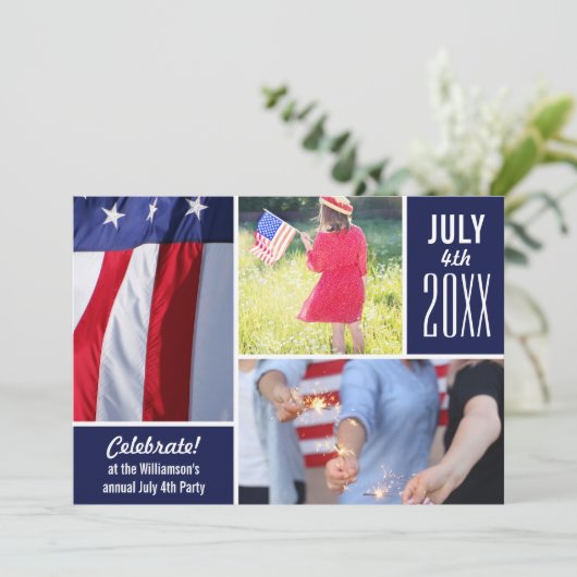 Modern 4 juli Feest Uw Foto's Patriottisch Kaart (Staand voorkant)