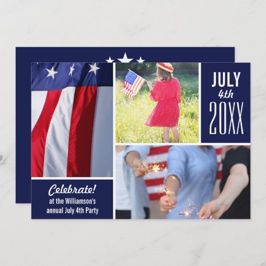 Modern 4 juli Feest Uw Foto's Patriottisch Kaart (Voorkant / Achterkant)