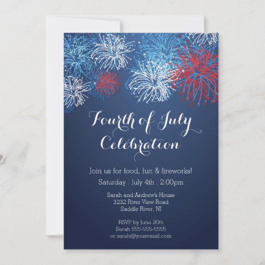 Modern 4 juli Fireworks Barbecue Invitation Kaart (Voorkant)