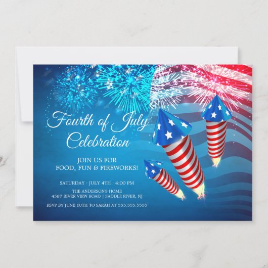 Modern 4 juli Fireworks Invitation Kaart (Voorkant)