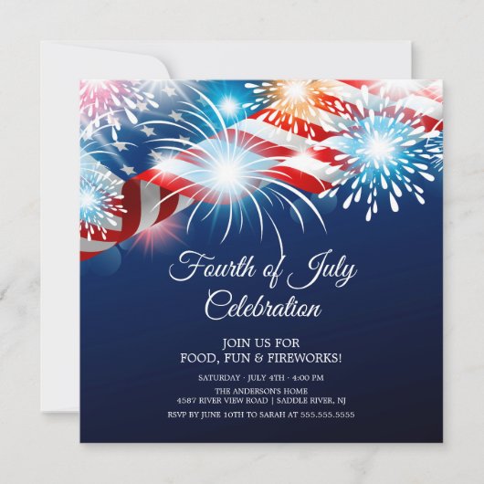 Modern 4 juli Fireworks Invitation Kaart (Voorkant)