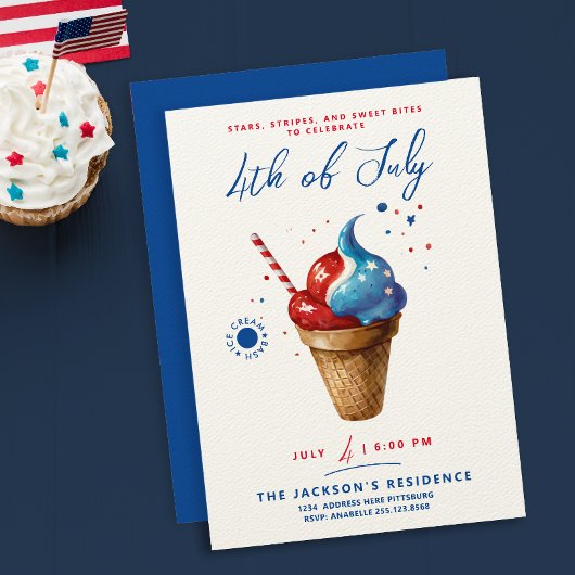Modern 4 juli Ice Cream US Flag Waterverf Kaart