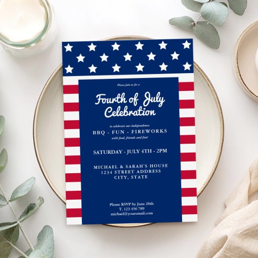 Modern 4 juli: rood wit en blauw kaart