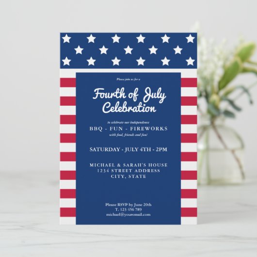 Modern 4 juli: rood wit en blauw kaart (Staand voorkant)