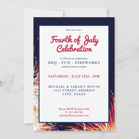 Modern 4 juli vuurwerk kaart (Voorkant)
