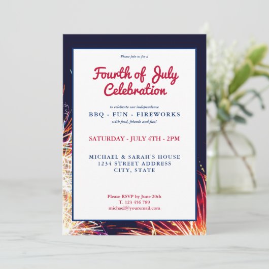 Modern 4 juli vuurwerk kaart (Staand voorkant)