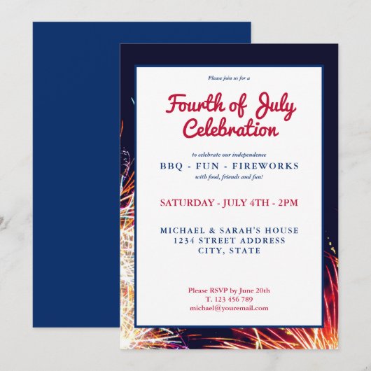 Modern 4 juli vuurwerk kaart (Voorkant / Achterkant)