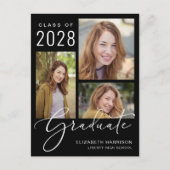 Modern 4 Photo Black Afstuderen Aankondigingskaart (Voorkant)