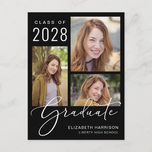 Modern 4 Photo Black Afstuderen Aankondigingskaart (Voorkant)