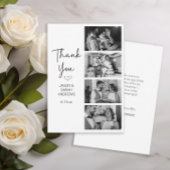 Modern 4 Photo Black White Filmstrip Wedding  Bedankkaart