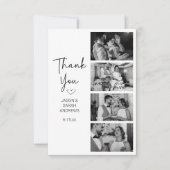 Modern 4 Photo Black White Filmstrip Wedding  Bedankkaart (Voorkant)