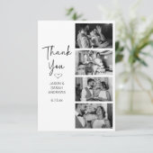 Modern 4 Photo Black White Filmstrip Wedding  Bedankkaart (Staand voorkant)