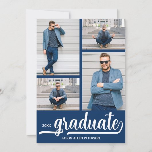 Modern 4 Photo Blue Afstuderen Aankondiging (Voorkant)